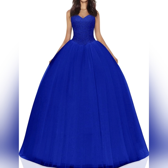 Beaded Chiffon Blue Gown - Picture 2 of 2